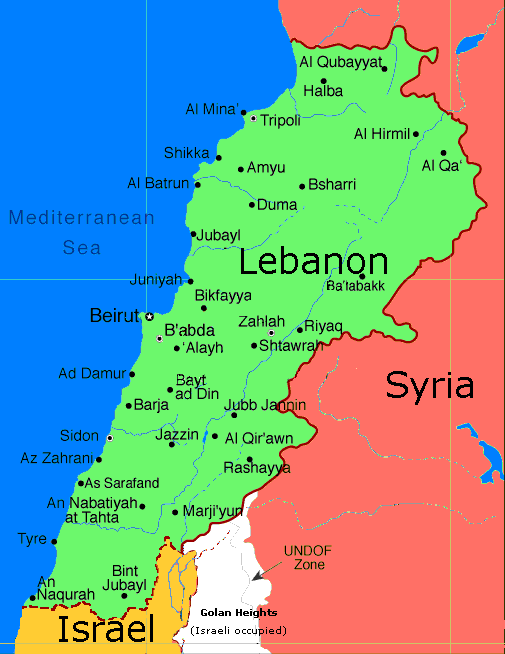 map of lebanon