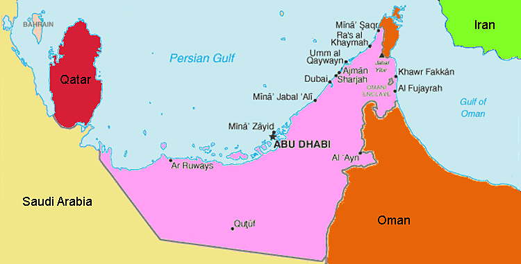 Map of the the United Arab Emirates